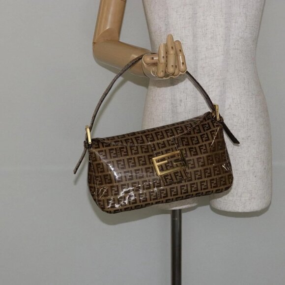 FENDI Zucchino Canvas Mamma Baguette Shoulder Bag Beige Gold Auth ep11341 - Picture 1 of 16